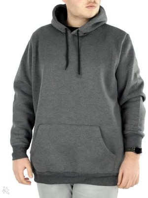 Pileli Store Uzun Kol Kapşonlu Basic Sweatshirt Hoodie - Füme