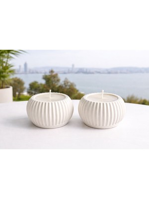 Perivar 2’li Dekoratif Mum Seti – Taş Tozu El Yapımı Mumluk Minimal Ev Dekoru