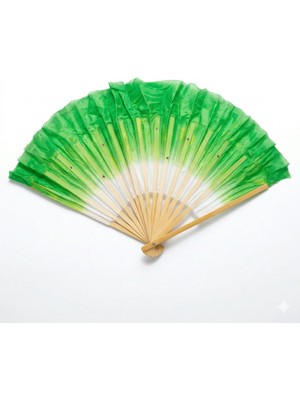 Ceyyiz Yeşil Kumaş Bambu Yelpaze - 45 cm Katlanabilir Büyük Boy