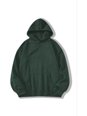 Pileli Store 3 Iplik Pamuklu   Kapşonlu Sweetshirt - Haki