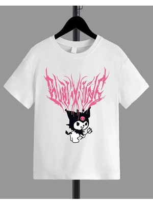 Pileli Store Kız Çocuk Bisiklet Yaka Baskılı T-Shirt - Beyaz