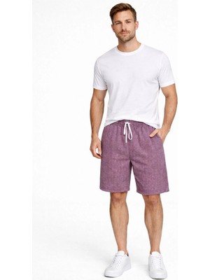 Pileli Store Erkek Pötikareli Beli Lastikli ,cepli Yazlık Şort - Gül Kurusu