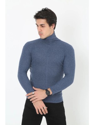 Erkek Fitilli Kaşkorse Kumaş Boğazlı Full Likralı Slimfit Body - Indigo
