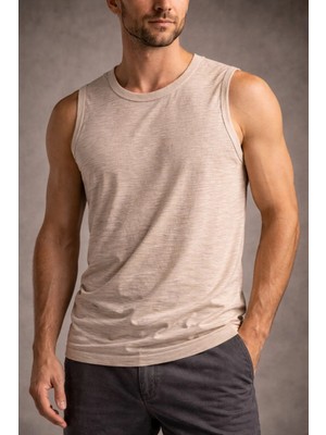 Pileli Store Erkek Flamlı Kumaş Kolsuz Atlet Günlük Fitness Spor T-Shirt - Taş