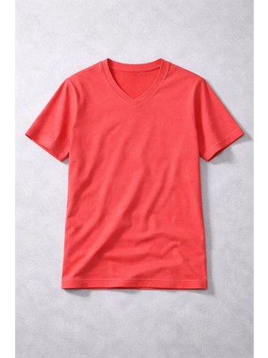 Pileli Store Genç Kız Çocuk V Yaka Tişört Model - Nar Çiçeği