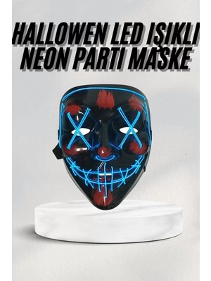 LED Işıklı Neon Maske Cadılar Bayramı Maskesi Korkunç Korku Maskesi Midastech