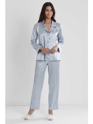 Pierre Cardin Mist Kadın Sırtı Dantel Saten Pijama Takımı 1438