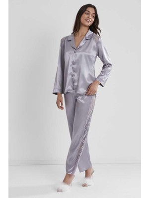 Pierre Cardin Royal Kadın Sırtı Dantel Saten Pijama Takımı 1438