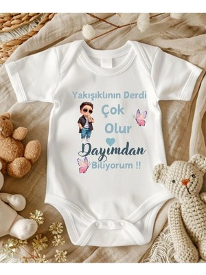 Lupi Dayı Yazılı Zıbın Hediye Yenidoğan Anne Baba Hala Yenge Amca Dayıya