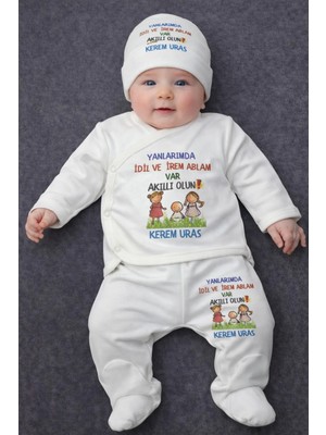 Lupi Abi Abla Yazılı % Yüz Pamuk Bebek Tulum Eldiven Şapka