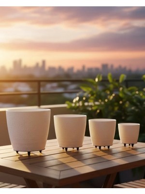 4’lü 3D Modern Beyaz Vazo Takımı Ayaklı Dekoratif Saksı Seti Midastech