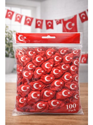İsmiyle Al Ayyıldızlı Kırmızı Balon Seti Türk Bayraklı Parti Balonu Dayanıklı Latex Balon 100 Adet