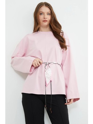 FullaModa Kemerli Yırtmaçlı Geniş Kol Tunik