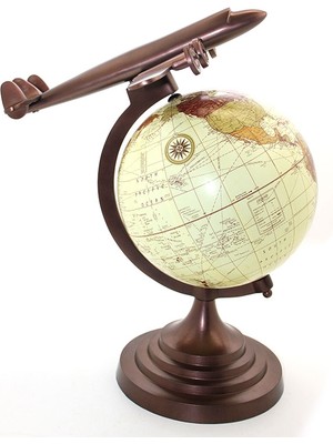 Değirmen Grup 40X25 cm Pirinç Uçak Tasarımlı Dünya Küre