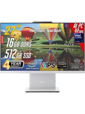 Lenovoıdeacentre 27ILL11 Intel Core U7-256V 16GB 512GB 27 Fhd Freedos Beyaz Aı-Powered Aıo Bilgisayar