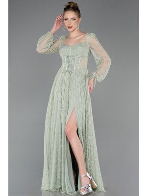 Abiyefon Uzun Kol Yırtmaçlı Korse Detay Dantel Abiye ABU5797