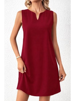Gökyüzü Moda Kadın Askılı V Yakalı Mini Ithal Krep Elbise
