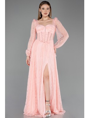 Abiyefon Uzun Kol Yırtmaçlı Korse Detay Dantel Abiye ABU5797