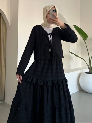 Moda Morfo Önü Bağlamalı Fistolu Etekli Takım -Siyah