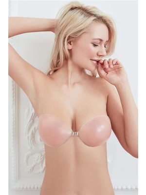 Pileli Store Balensiz Dikişsiz Desteksiz Straplez Önden Açılan Yapışkan Silikon Sütyen