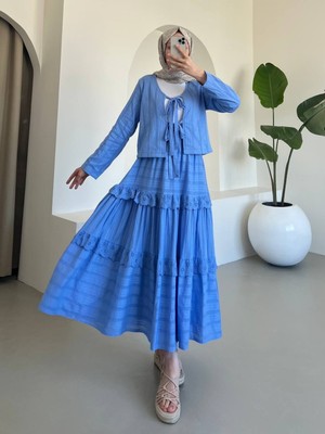 Modamorfo Önü Bağlamalı Fistolu Etekli Takım -Mavi