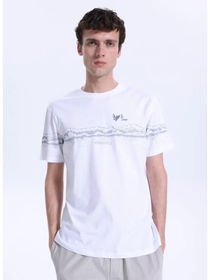 Discovery Expedition D6SM-TST3783 Beyaz Bisiklet Yaka Relaxed Baskılı Erkek T-Shirt