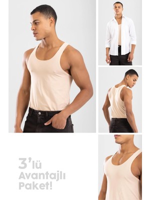 Baykar Erkek Gömlek Altı Slim Fit Pamuklu Görünmez Atlet Ten Rengi 3'lü Paket