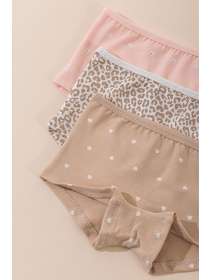 Baykar Kız Çocuk Pamuklu Renkli Baskılı Likralı Boxer 3'lü Paket 5772 Renkli