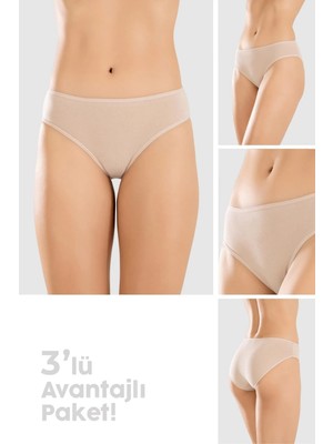 Baykar Kadın Pamuklu Basic Slip Külot 3'lü Paket Yumuşak Dokulu Ten Rengi Örme Kumaş 8500