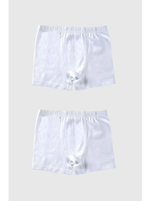Baykar Erkek Çocuk Pamuklu Havlu Bel Düz Klasik Boxer 2'li Paket 3190 Beyaz