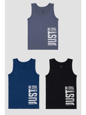 Baykar Erkek Çocuk Pamuklu Bisiklet Yaka Baskılı Atlet Tişört 3'lü Paket 2951 Renkli