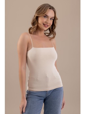 Baykar Kadın Ince Ip Askılı Pamuklu Basic Atlet Krem