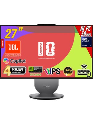 Lenovo Yoga 27IPH11 Intel Core U7-356H 32GB 1tb RTX5060 27 Pivot Qhd Freedos Gri Aı-Powered Aıo Bilgisayar