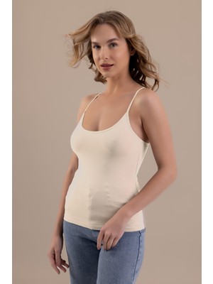 Baykar Ip Askılı Oval Yaka Pamuklu Basic Kadın Atlet 6305 Krem