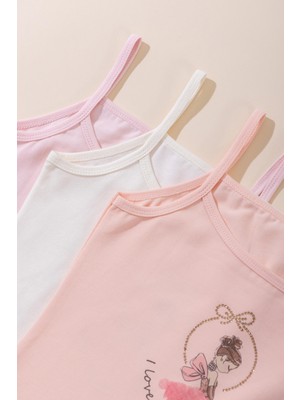 Baykar Kız Çocuk Pamuklu Ince Ip Askılı Renkli Baskılı Klasik Atlet 3lü Paket 4728 Renkli