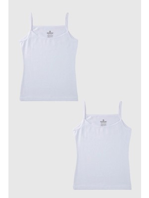 Baykar Kız Çocuk  Pamuklu Ince Ip Askılı Düz Klasik Atlet 2'li Paket 4200 Beyaz