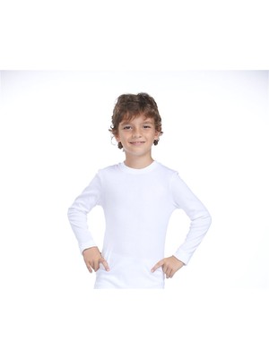 Zeyzey 2'Li Ribana Uzun Kol T-Shirt Erkek Çocuk 1 - 2 Yaş Beyaz Renk Bisiklet Yaka Pamuk