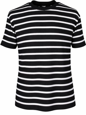 Trender 4038 Siyah - Beyaz Erkek T-Shirt O Yaka Çizgili