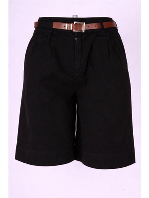 Trender Kemerli Siyah Kadın Şort 5439