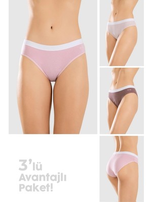Baykar Kadın Pamuklu Renkli Bikini Kesim Düz Külot 3'lü Paket 8428 Renkli