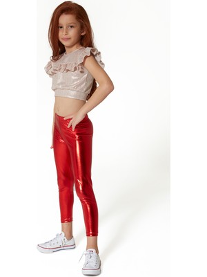 Colorinas Shiny Kız Çocuk Tayt Kırmızı Renkli Hassas Kumaş 7 Yaş İçin Özel Tasarım