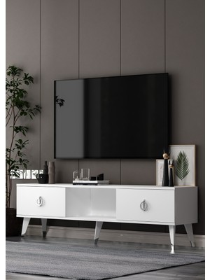 Cantek Dizayn TV1390-1390-TV150-32 Tv Sehpası Beyaz-Gümüş