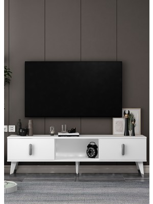 Demonte Decor 1397TV150DD-64 Tv Sehpası Beyaz-Gümüş