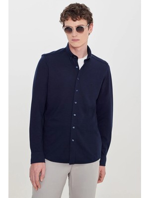 Altınyıldız Classics Slim Fit Düğmeli Yaka Lacivert Erkek Gömlek ACE020252157_LAC