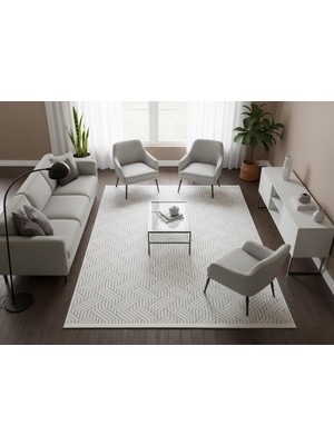 Çerkez Halı Baricollection Şönil Halı Yumuşak Kaymaz Taban Salon Oturma Odası Halısı Beyaz