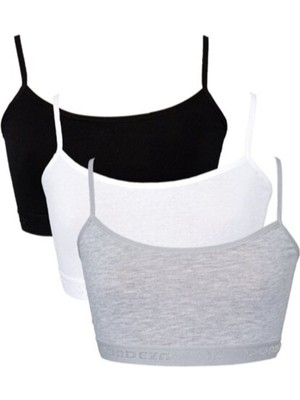 Katmirra Kız Genç Karışık Renk İp Askılı Yarım Atlet 3'lü Alıştırma Sütyeni Konforlu Tasarım