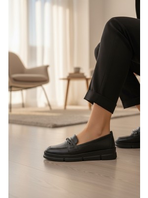 Enoch Hakiki Deri Işıltılı Örgü Bantlı Ortopedik Maskülen Loafer Babet