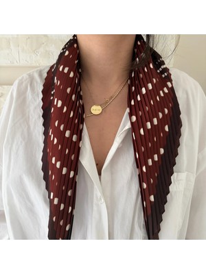 Kahverengi Puantiyeli Kadın Fular Boyun Fuları Desenli Şık Ipek Saten Görünümlü Fular