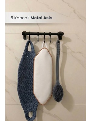 Orvila Siyah Metal Banyo ve Mutfak Askısı 5 Kancalı Askı Demiri 24 cm Çubuk