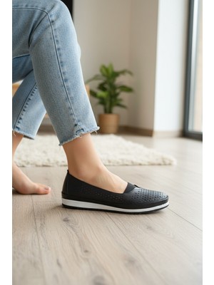 Enoch Hakiki Deri Lazer Perfore Mikro Lastik Bağcıklı Ortopedik Comfort Ayakkabı